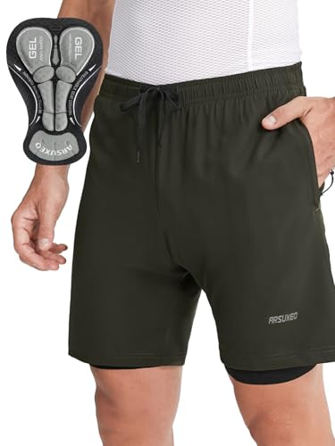 ARSUXEO Pantalones Cortos de Ciclismo para Hombre Pantalones Cortos de Ciclismo de montaña Acolchados y Holgados 2506 Verde Militar L