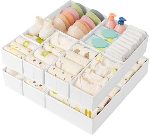 DIMJ Organizer per Cassetti Organizer per Armadio, Divisori per Cassetti Separatori per Cassetti Organizzatore Cassetti, per Calze, Biancheria Intima, 10 Pezzi (Bianco)