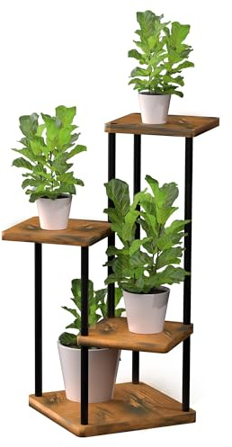 DilmerOne Blumenständer Holz 4 Ebenen – Pflanzenständer & Pflanzenregal Indoor Outdoor – Blumentreppe & Blumenregal Balkon – Pflanzenhocker & Blumenhocker Holz – Etagere Modern