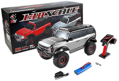 Torquino Voiture télécommandée à l'échelle 1:10, voiture tout-terrain électrique 2,4 G 4 WD avec treuil et lumière LED, modèle de véhicule RC 4 roues motrices, cadeau pour les amateurs de véhicules