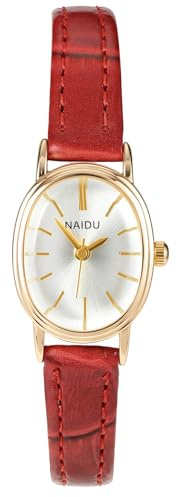 JSDDE Quarzuhr für Damen, dünn, mit kleinem ovalen weißen Metallzifferblatt, schlichte Armbanduhr mit strukturiertem verstellbarem Lederarmband für Mädchen, elegante Uhr, analoges Quarzwerk, ohne