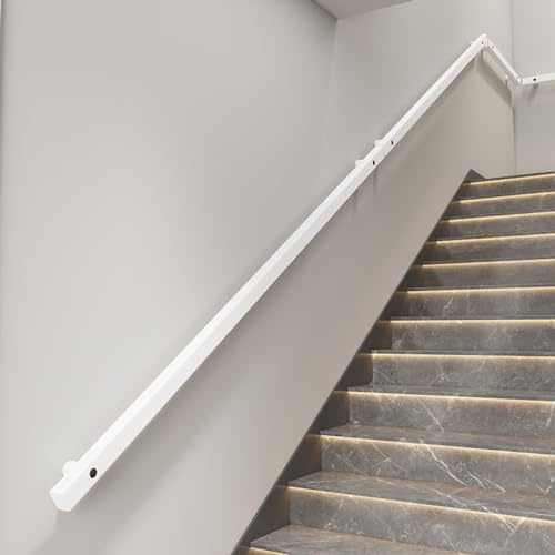 Moderno kit de escalera de madera antideslizante para uso en interiores, elegante decoración blanca, 350 cm de longitud, ideal para apoyo de ancianos, seguridad de pasillo y loft, personalizable (1