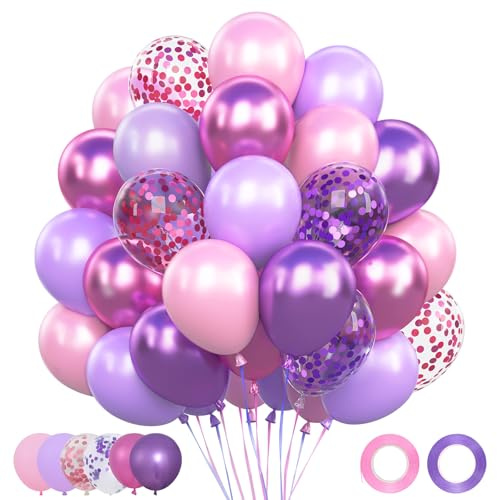 Palloncini Compleanno Rosa Viola, 62 Pezzi Kpop Compleanno Lilla, Palloncini Unicorno Lilla con Viola Metallizzati per Decorazioni K Pop Compleanno Unicorno Bambina Baby Shower, 12 Pollici