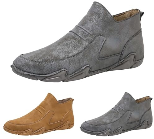 Stivaletti Uomo Basso - Stivali Corti Imbottiti Con Tacco - Stivali Occidentali Scarpe basse Comodi Stivali In Pelle Grandi Dimensioni Barca Scarpe Da Trekking Business Stivali Classici, grigio., 47