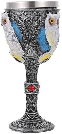 TOYANDONA Copa de Vino con Diseño Creativo de Búho Cáliz de Resina y Acero Inoxidable Copa de Fiesta Antideslizante para Hogar y Decoración
