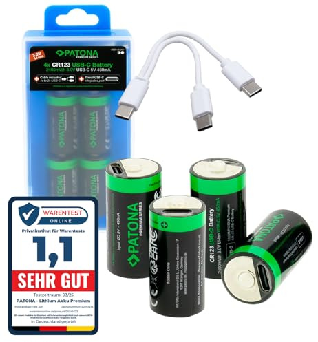 PATONA 8X CR123A Batteria con USB-C - 3,0V Litio 2400mWh ricaricabile