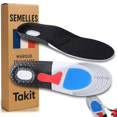 Semelles de Confort avec Coussinet Gel Amortissant (35-40 EU) - Marque Française - Conception Ergonomique, Absorption des Chocs - Idéal pour Sport, Travail et Marche Quotidienne