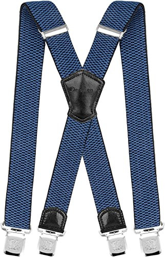 Decalen Bretelle Uomo Eleganti Extra Forte Clip Taglia Unica per Uomini e Donne Grandi e alti Larghezza Regolabile di 4 cm e Forma a X Elastica (Blu)