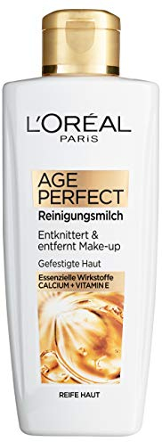 L'Oréal Paris Reinigungsmilch für Frauen: reinigt und entfernt Make-Up schonend & festigt die Haut und schützt sie vor dem Austrocknen mit Calcium und Vitamin E, Age Perfect, 1x 200ml
