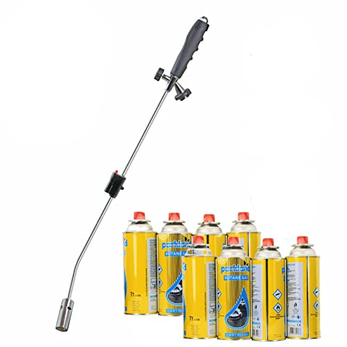 Weed Burner Butane Gas Blowtorch Garden Torch Weeds Killer Burner with Gas canisters Adjustable Flame Destroys Outdoor Moss Fungus Weed Wand (1x Weed Wand+ 8 Gas Bottles)