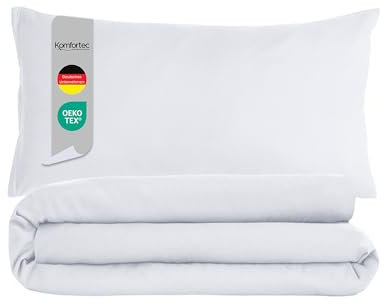 Komfortec Premium Bettwäsche 240x220 mit 2 Kissenbezug 40x80 cm Set aus Gebürstetes Mikrofaser - Weiß