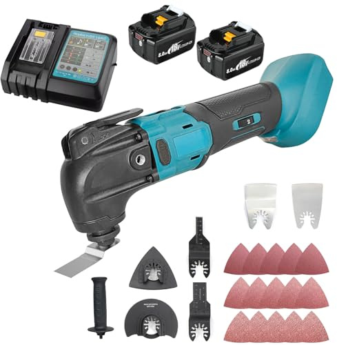 Utensile Multifunzione Oscillante a Batteria 18V, Kit Rotante, 24000 Giri/Min, 4° Angolo di Oscillazione, Sostituzione per Makita, Taglio Include 2 x Batterie da 8,0 Ah & 1 x Caricatore DC18RC
