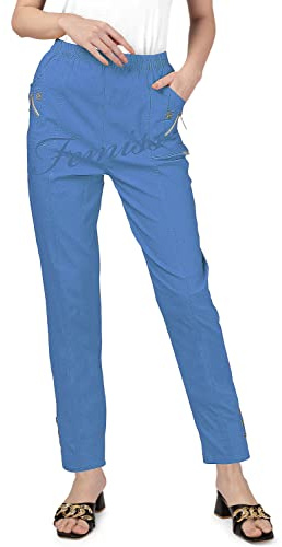 femiss Womens Trousers Elasticated High Waist Relax Fit Ladies Full Length Casual Everyday Soft Stretchy Lightweight Pants