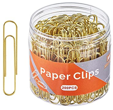 NEEWAY Gold Paper Clips, 200 Count Large Size, 2 Inch Jumbo Paperclips, Stylish Gold-Plated Paper Clip