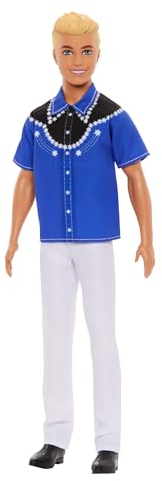Barbie Fashionistas Ken-Puppe Nr. 226 mit Westernhemd, Hose und Stiefeln zum An- und Ausziehen, Blonde Modepuppe, Sammelfigur zum 65. Jubiläum, HRH25
