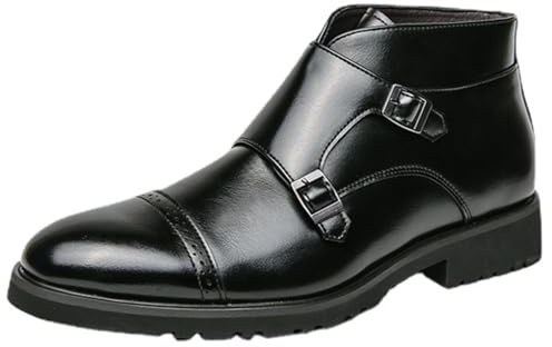 ANUFER Hombre Elegante Doble Hebilla Monje Botines Puntera Puntiaguda Negocio Zapatos de Vestir Negro SD5A1110 EU43