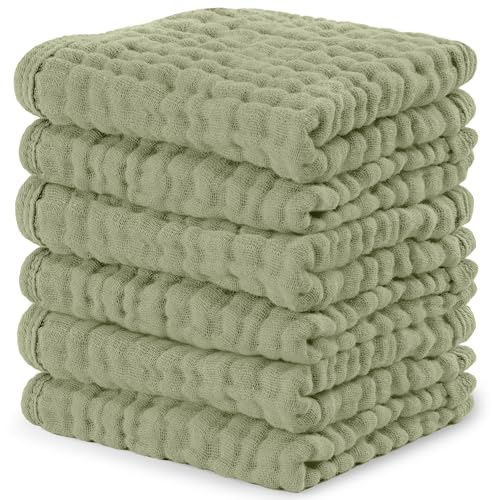 Baby tvättlappar, babyhanddukar i muslin bomull, stora 25 x 25 cm tvättdukar mjuka på känslig hud, absorberande för pojkar och flickor, nyfödda baby och småbarn present (salvia, paket med 6-25 x 25