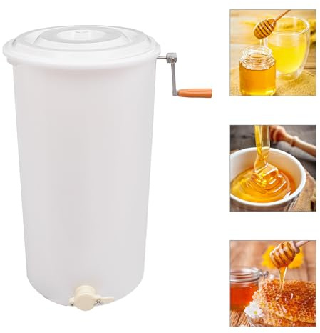 HAPPCUCOE Plastic Manual Bee Honey Extractor,2-Frame Honey Extractor,Beekeeping Apiary Centrifuge Equipment,Floor Standing Honey Extractor,White