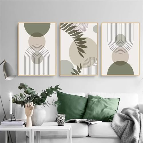 PWAAHDC Lot de 3 Tableau Décoration Murale Vert Sauge 40x50 cm – Affiche Moderne Sans Cadre pour Salon, Chambre, Salle de Bain – Toile Déco Bohème Maison