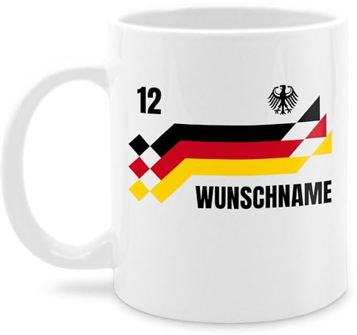 Tasse Tassen 325ml - 2024 Fussball EM Fanartikel - Deutschland Trikot mit Name und Nummer Germany - 325 ml - Weiß - fußball-fanartikel fussballtasse fußball german mug personalisierte
