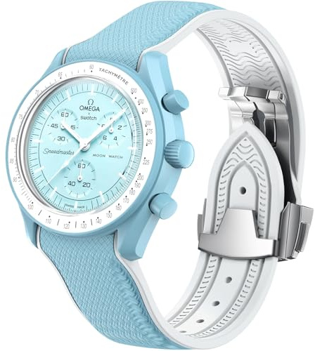 Cinturino per orologio Omega x Swatch MoonSwatch da 20 mm, cinturino pieghevole con fibbia compatibile con Omega X, Swatch Moonswatch Speedmaster, curvo senza spazi vuoti, cinturino di (Azzurro)
