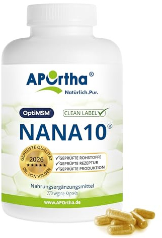 APOrtha® NaNa10 270 vegane Kapseln, Rezeptur von Dr. von Helden mit 10 Komponenten, mit Vitamin C und Magnesium sowie L-Glycin, 270 Kapseln für 30 Tage, glutenfrei, allergenfrei, laktosefrei