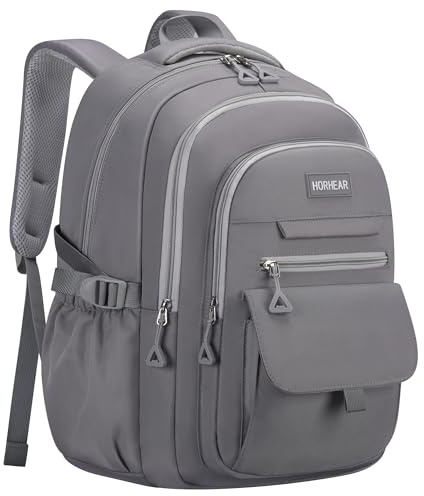 HORHEAR Sac à dos d'école pour filles, sac à dos esthétique pour femme, joli sac à dos à livres Preppy College, gris, Standard, Style simple (Gris)