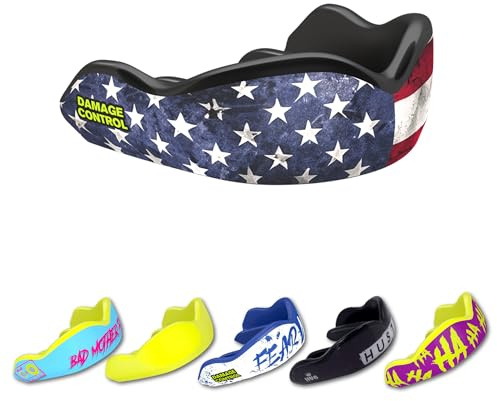 DAMAGE CONTROL High-Impact Mouth Guard – Sports Mouthguard for Boxing, Football, Lacrosse & Basketball, Protects Teeth & Jaw, Protective Mouthpiece for Adults & Youth (Adult, Old Glory American Flag)