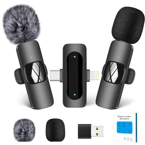 HMKCH Wireless Microphone for Android phone/iPhone/Laptop, Lavalier Microphone for Video Recording, PC, Live Broadcast.