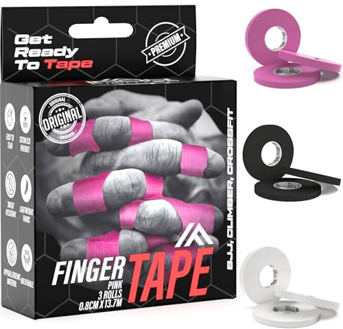 IRON FIGHTER 3X Esparadrapo de Dedos Rosa 0,8cm x 13,7m (total 41m) - Vendaje Dedos, Cintas para Dedos, Cinta Adhesiva Deportiva, Protección Dedos, Crossfit, Escalada, Voleibol, MMA, Grappling, Judo