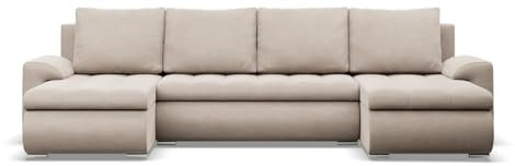 Mebligo - Ecksofa mit Schlaffunktion und 3 Bettkasten FORESTA 302x89x159 (BxHxT) Beige - Couch U Form, Sofa im Sitz: Wellenfeder + Schaumstoff, Sofas & Couches, Eckcouch