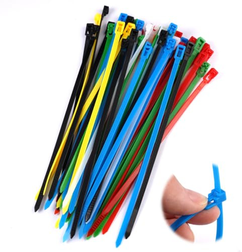 100 Piezas Bridas para Cables Reutilizables, 200 X 4.8mm Bridas de Colores, Brida de Nailon Resistentes, Resistentes a Rayos UV, Brida Liberables de Alta Resistencia para Gestión de Cables, Jardín