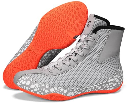 Hiuzylqx Scarpe da Wrestling da Uomo, Scarpe da Boxe Alte, Traspiranti e Leggere per competizioni e allenamenti in Palestra e Sport da Combattimento,Grigio,47 EU