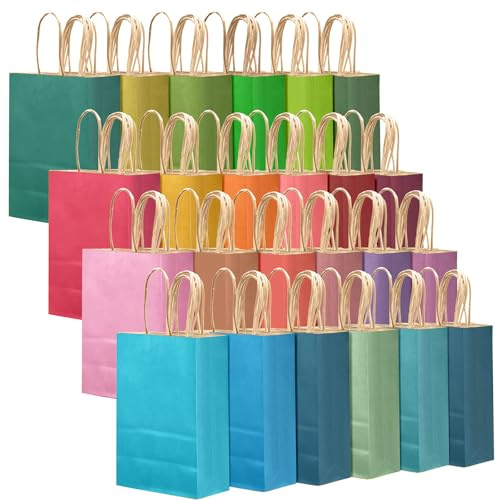 Gcardist Medium 24Pcs Paper Gift Bags 27.3x21x11cm with Handles - Kraft Colorful Party Bags - 24 Solid Colors（10.8x8.3x4.3）