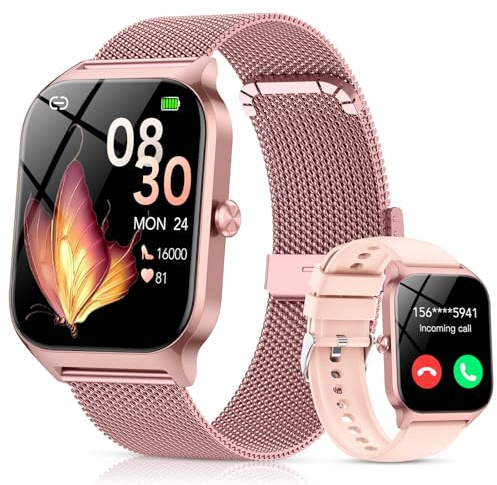 CASCHO Smartwatch Donna,1.85 HD Orologio Smartwatch con Chiamate Bluetooth e Assistente Vocale AI,120+ Sportive con Contapassi/Sonno/Cardiofrequenzimetro, Smart Watch per iOS Android, 2 Cinturini