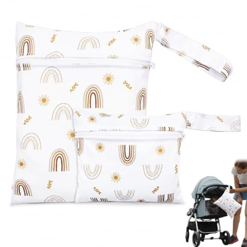 GNALIA 2 Piezas (1 Pequeño+1 Mediano) Neceser Playa Impermeable Bolsa De Pañales Mini Reutilizable Para Ropa Seca Y Húmeda, Organizador Lavable En Arcoíris Dorado, Tamaño Estándar