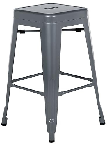 Beliani Set di 2 Sgabelli in Acciaio Grigio Impilabili Moderni 60 cm