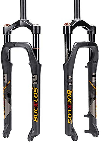 BUCKLOS 26 x 4.0 inch Fat Bike Tire Air Suspension Fork 120mm Travel, Spacing Hub 135mm 28.6mm Straight Tube Crown Lockout 9mm QR Ultralight Front Forks, fit Snow Beach Mountain Bike Black