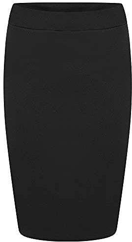 Shop & Stop Jupe mi-longue plissée pour femmes en jersey scuba uni avec taille élastiquée en jersey - Taille UK 8-22, Noir , 36-38
