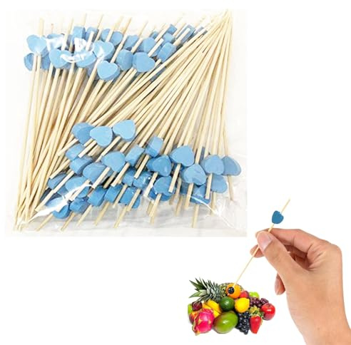 100 stycken cocktailpinnar, cocktailspett, fingerfood partyplock, 12 cm, för fest, gåva, karneval, födelsedagsfest, för grillmat, fingermat, fruktspett (blå)