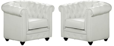 Vente-unique - Poltrone CHESTERFIELD in similpelle Bianche - Lotto di 2