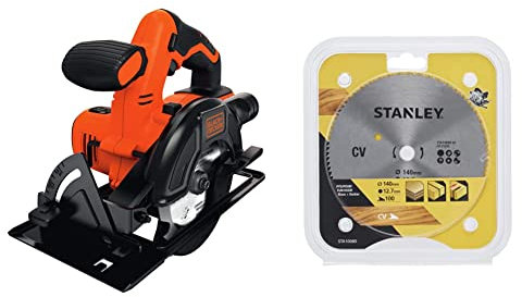BLACK+DECKER BDCCS18N-XJ Sierra circular a batería 18V, Diámetro disco Ø 140 mm, Profundidad de corte hasta 43 mm, Corte bisel hasta 45º + STA10080-XJ Hoja cromada ø 140x12.7 mm