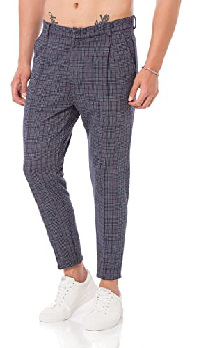 Redbridge Pantaloni da jogging da uomo, stile chino, per il tempo libero, a quadretti, blu navy/grigio, XXL