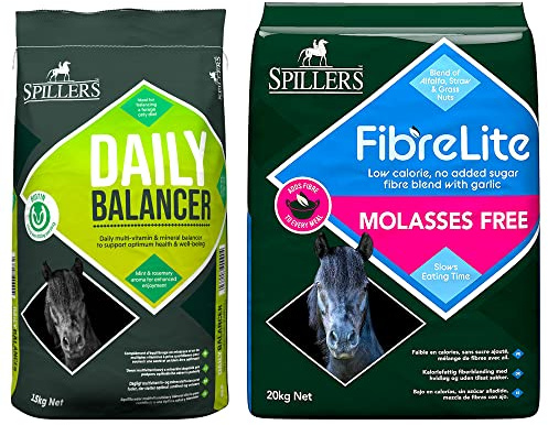 SPILLERS Daily Balancer 15kg and Fibre Lite Molasses 20kg – Horse Feed for a Balanced Diet for Horses and Ponies – Horse Food with Chopped Alfalfa