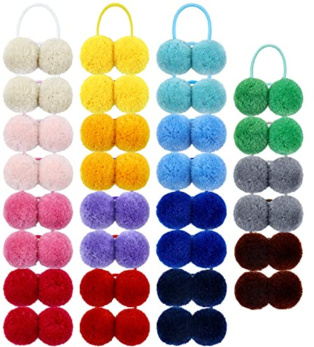 Cinaci 30 Pieces Stretchy Hair Ties with 3cm/1.2 Cute Pompom Ball Hair Scrunchies Rubber Bands Pigtail Ponytail Holders Elastics Hair Accessories for Baby Girls Infants Todders Kids Teens Thin Hair