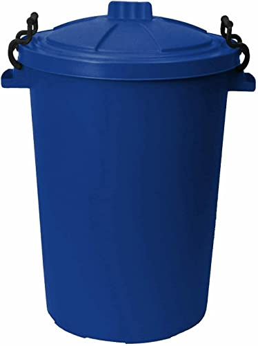 Blue 50L Large Plastic Refuse Bin With Waterproof Lockable Lid - Heavy Duty Garden Storage Unit Ideal for Outdoor Rubbish, Waste, Dustbin, Animal Feed - Made in UK (50 Litre)