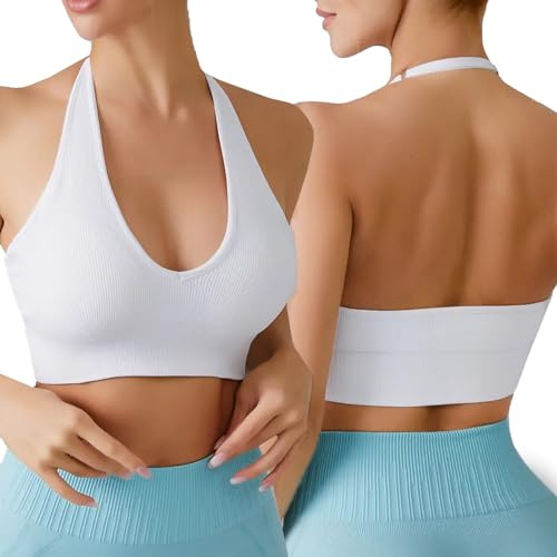 Litthing Soutien-Gorge de Sport Femme Dos Nu Sexy V Profond Halter Neck Bra