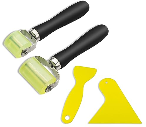 Lot de 2 rouleaux presseurs en caoutchouc avec 2 raclettes de film - Outil de pression - Isolation acoustique de voiture - Rouleau de pression - Résistant à la chaleur - Pour les bords et le soudage