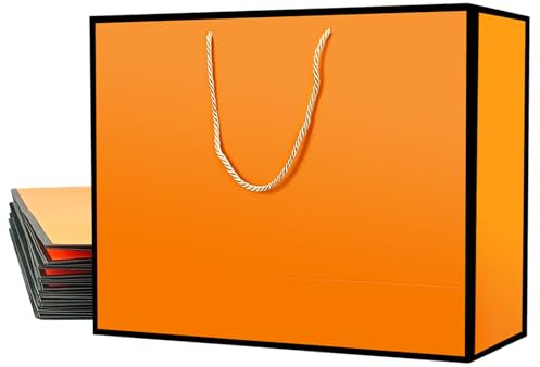 Orange Gift Bags,6Pcs 17x5.5x12.6 Large Gift Bags with Handles,Orange Paper Gift Wrap Bags with Black Border, Kraft Paper Shopping Bags for Wedding,Birthday,Halloween,Christmas,Anniversary, Holiday