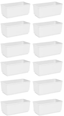 Acan Pack de 12 Jardineras Rectangular Blanca de plástico 10 x 24,7 x 13 cm, Maceta, macetero, Recipiente para Plantas y Flores, Uso Interior o Exterior, balcón, terraza, hogar